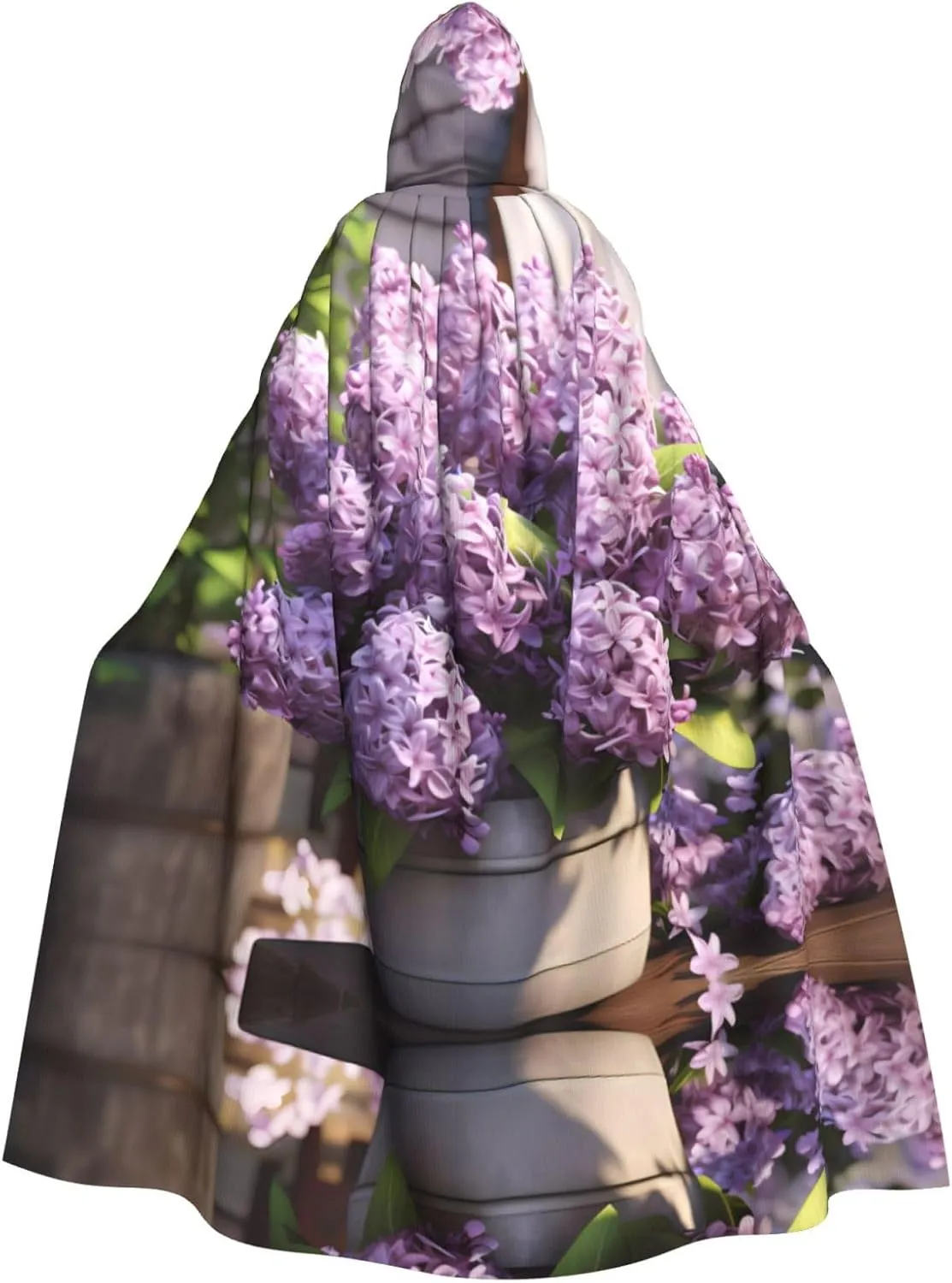 Lilac Flowers Prints Hooded Cloak for Halloween, Role-Playing, and Costume Parties