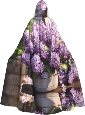 Lilac Flowers Prints Hooded Cloak for Halloween, Role-Playing, and Costume Parties