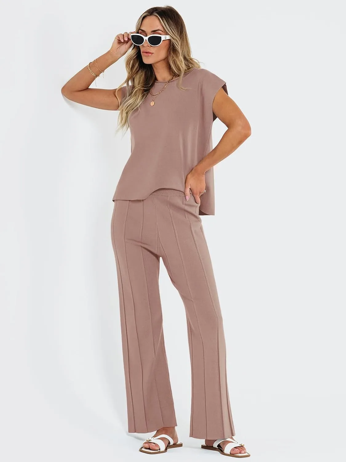 LILLUSORY 2 Piece Sets for Women Summer Vacation 2025 Lounge Outfits Matching Two Pcs Spring Knit Tracksuits Sweat Suits