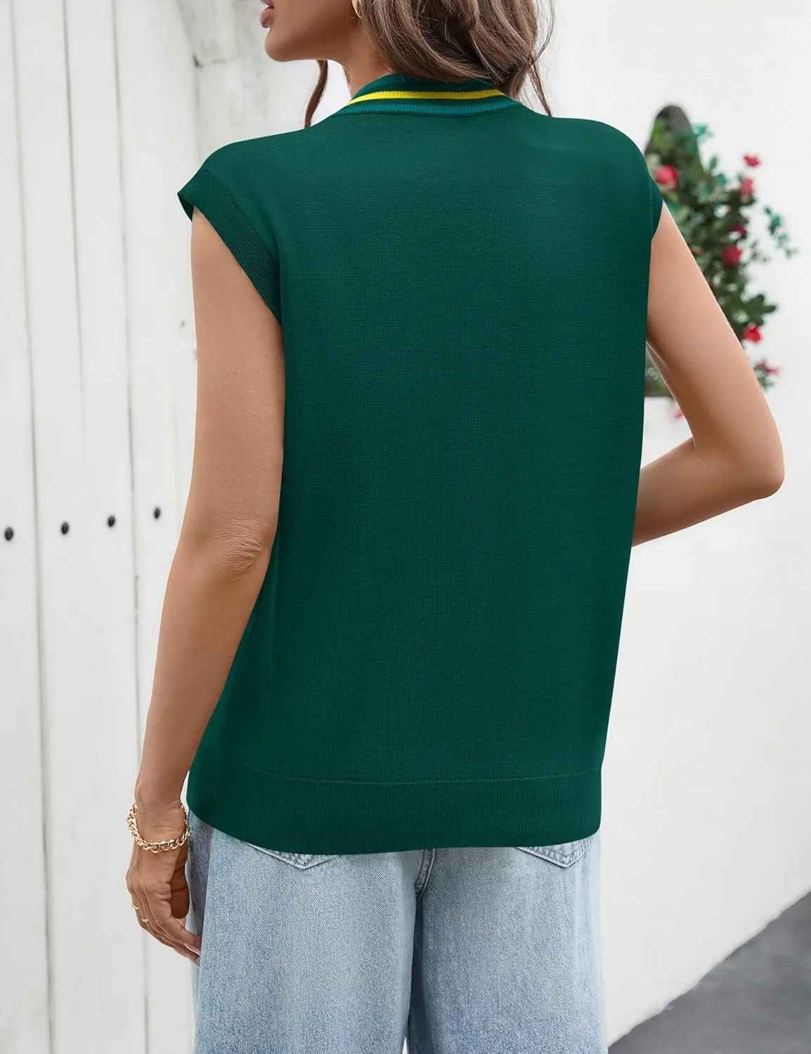 LOMON Sweater Vest Women 2025 Cap Sleeve Striped V Neck Tank Tops Trendy Summer Button Down Knit Cardigan Top with Pockets