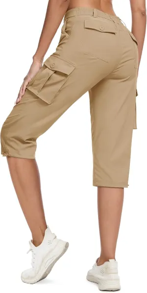 MAGCOMSEN Women's Cargo Capris Pants with 6 Pockets Lightweight Water Resistant Hiking Travel Pants Summer Casual