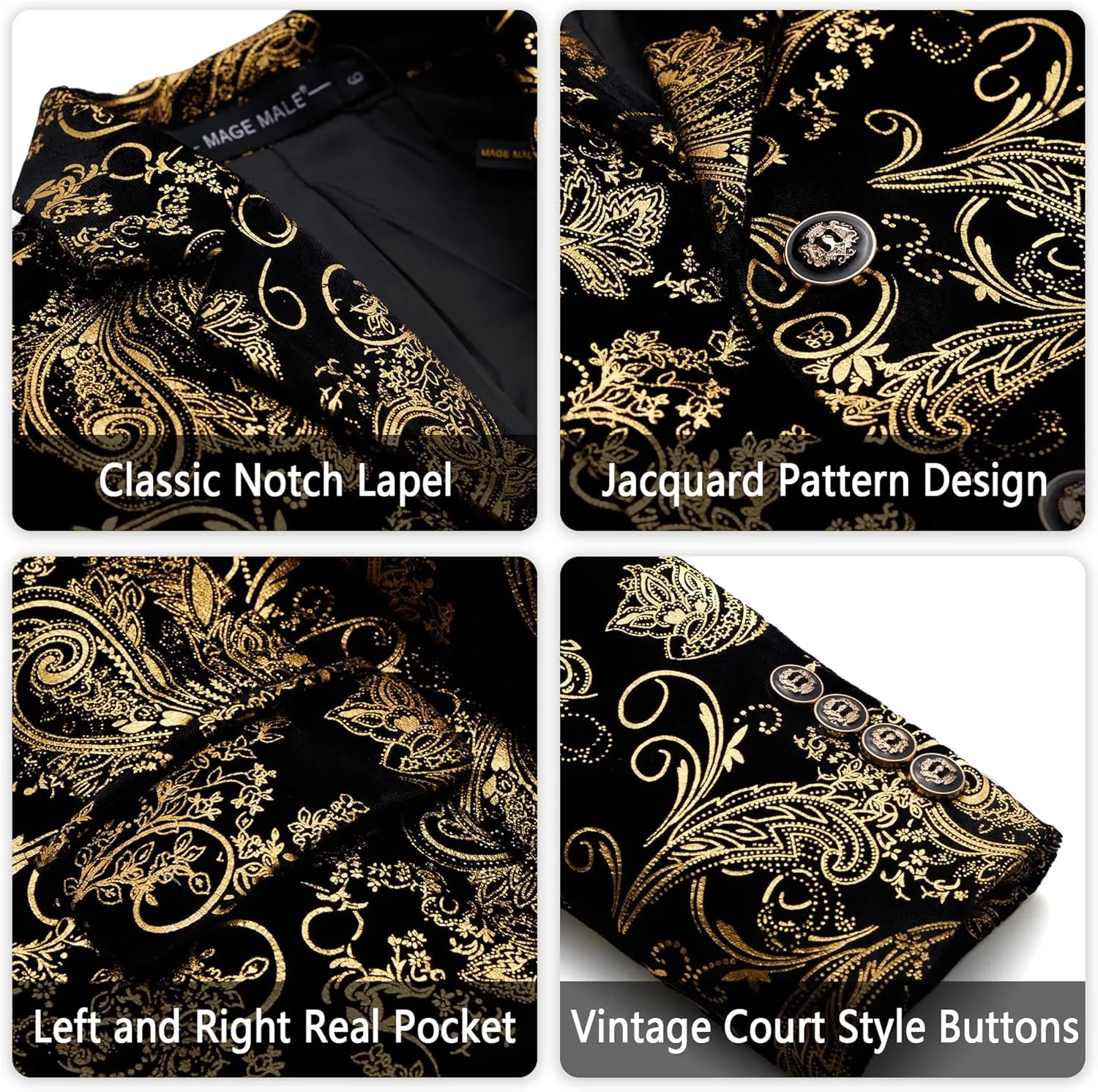 MAGE MALE Boys 3 Pieces Suit Colour Jacquard Slim Fit Jacket Pants Set for Wedding Prom Party Tuxedo with Kids Suspenders