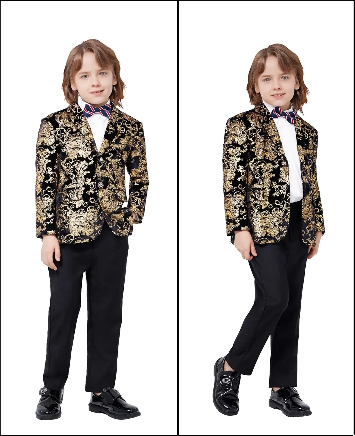 MAGE MALE Boys 3 Pieces Suit Colour Jacquard Slim Fit Jacket Pants Set for Wedding Prom Party Tuxedo with Kids Suspenders