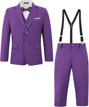 MAGE MALE Boys Multiple Colour Formal Dress Suits 5 Piece Slim Fit Dresswear Suit Set with Kids Suspenders