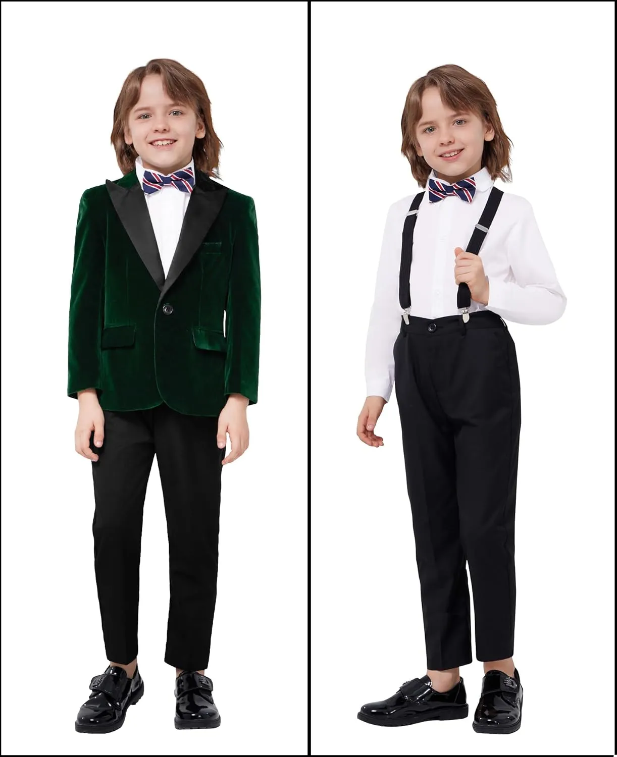MAGE MALE Boys Velvet 3 Pieces Suit Multiple Colour Jacket Pants Set for Wedding Prom Party Tuxedo with Kids Suspenders