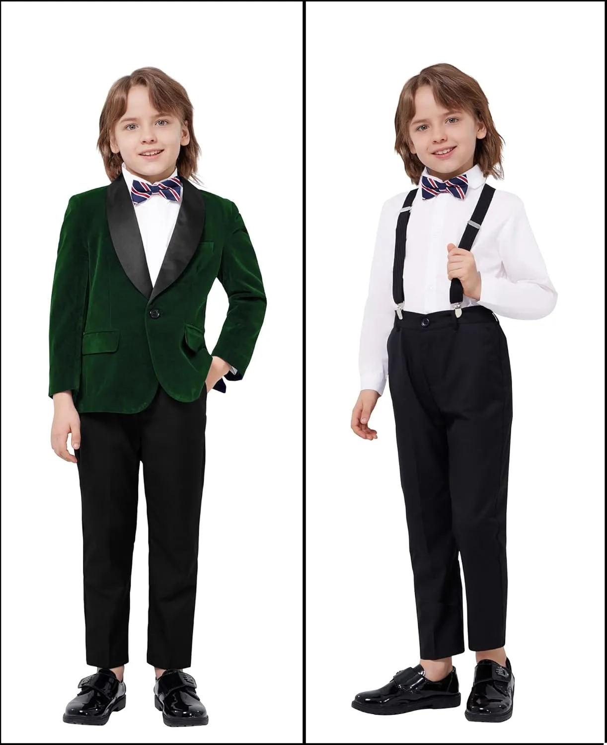 MAGE MALE Boys Velvet 3 Pieces Suit Multiple Colour Jacket Pants Set for Wedding Prom Party Tuxedo with Kids Suspenders