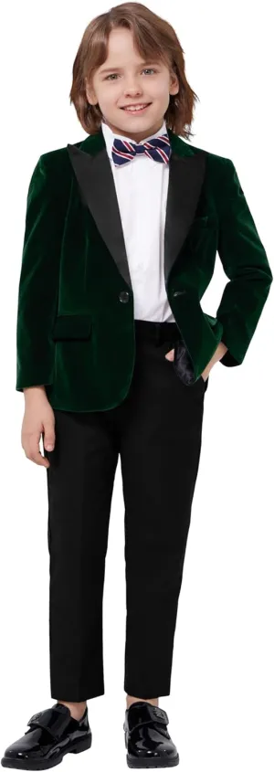 MAGE MALE Boys Velvet 3 Pieces Suit Multiple Colour Jacket Pants Set for Wedding Prom Party Tuxedo with Kids Suspenders