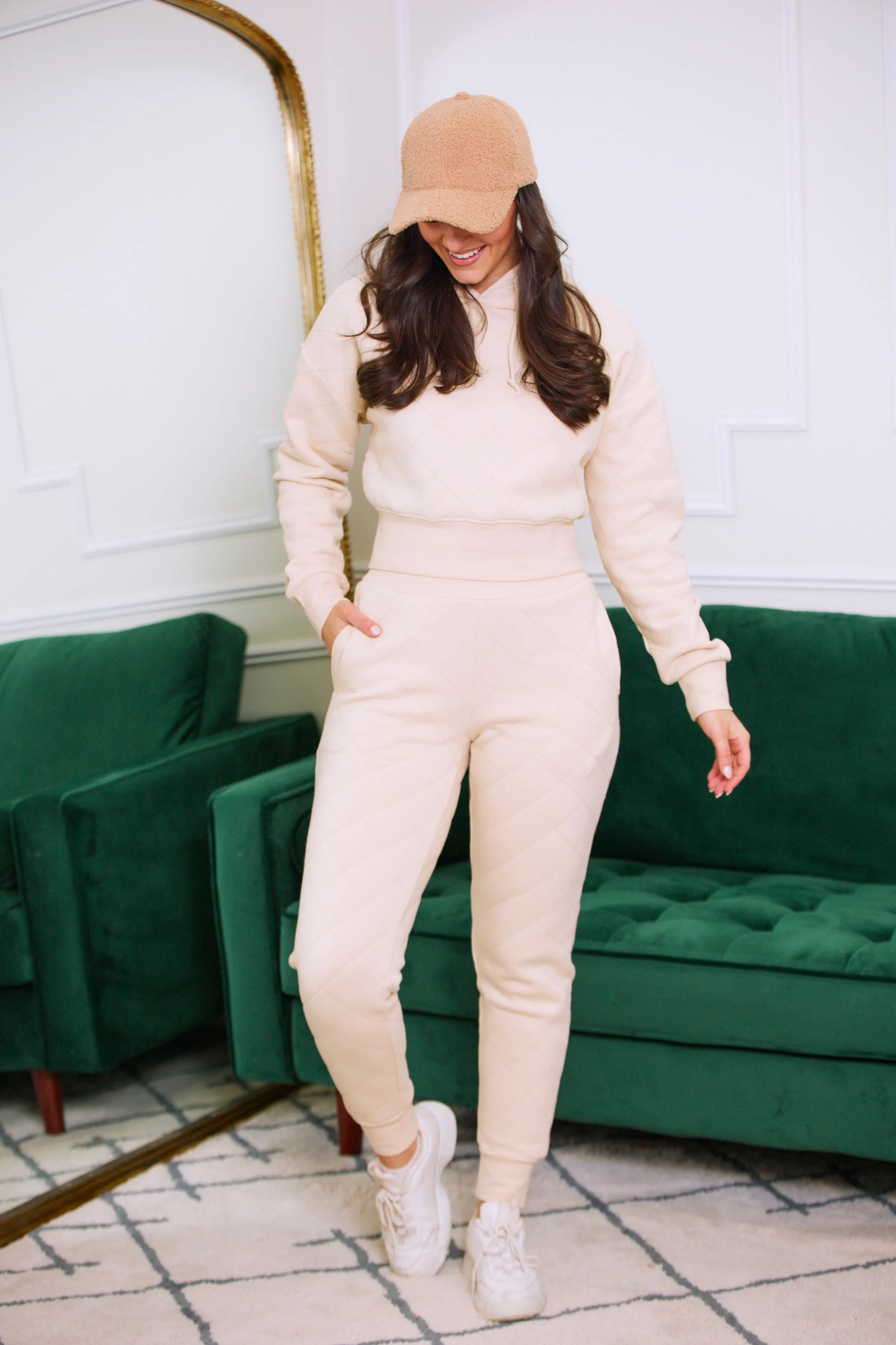 Making Moves Cream Quilted Sweatpants