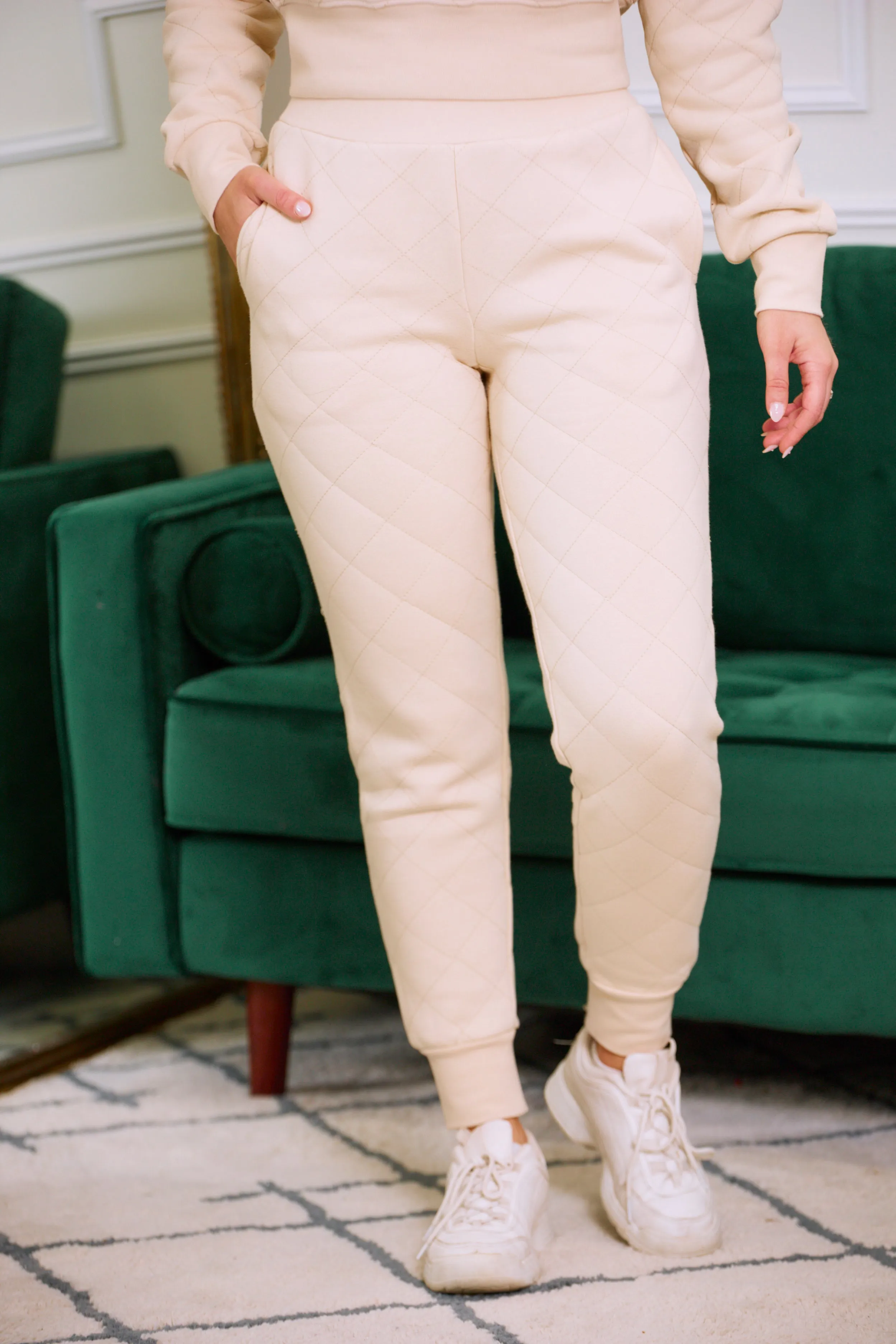 Making Moves Cream Quilted Sweatpants