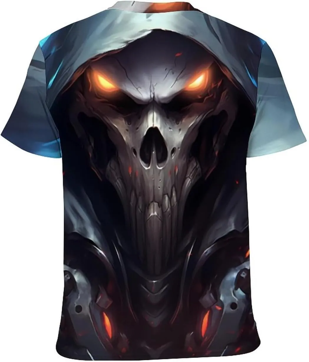 MARSVOVO Men's Grim Reaper Skull Print Tee Shirt Novelty Western T-Shirt for Men Casual Short Sleeve Crew Neck Tops