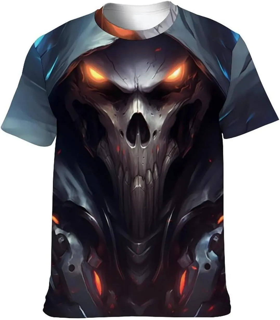 MARSVOVO Men's Grim Reaper Skull Print Tee Shirt Novelty Western T-Shirt for Men Casual Short Sleeve Crew Neck Tops