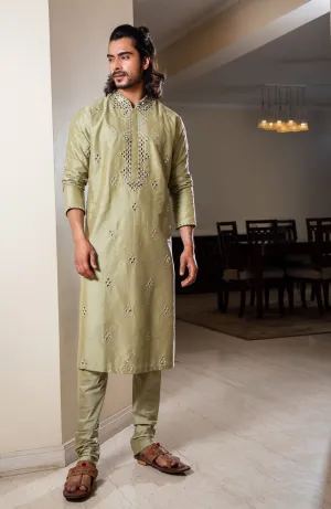 Mehendi green heavy mirror work Kurta Set