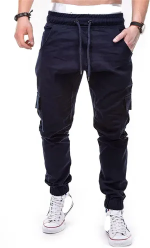 Men Slim Fit Casual Jogger Athletic Long Pant Hip Hop Chino Pocket Trousers Drawstring Outdoor Work Military Tactical Pants (Navy Blue,XX-Large)