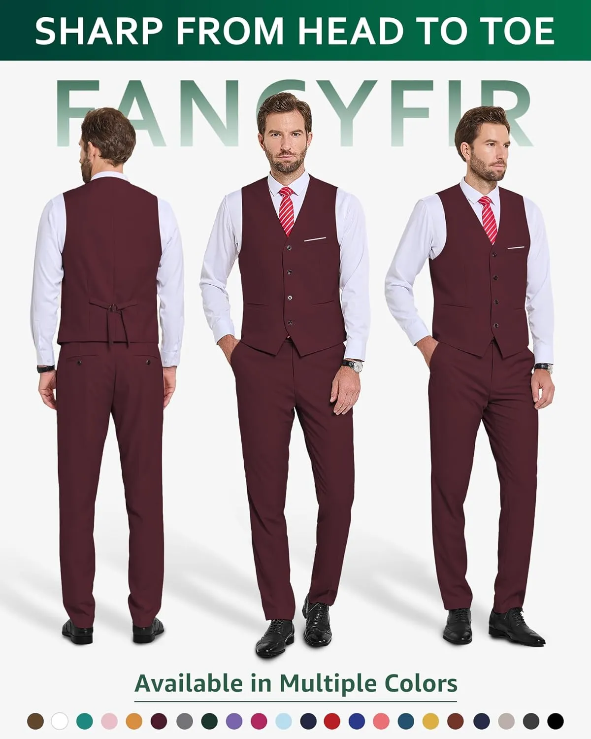 Men's 2-Piece Suit, Vest Pants Set for Men, Casual Waistcoat Trouser with Tie for Prom Wedding Homecoming