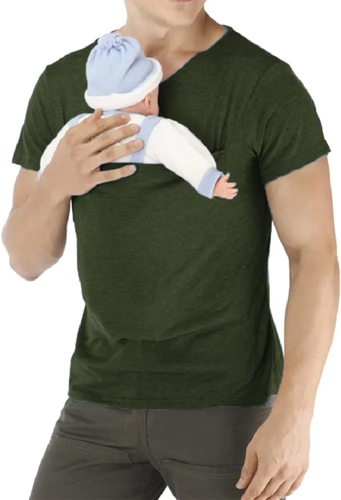 Men's Baby Carrier Soothe V Neck Short Sleeve Kangaroo T Shirt