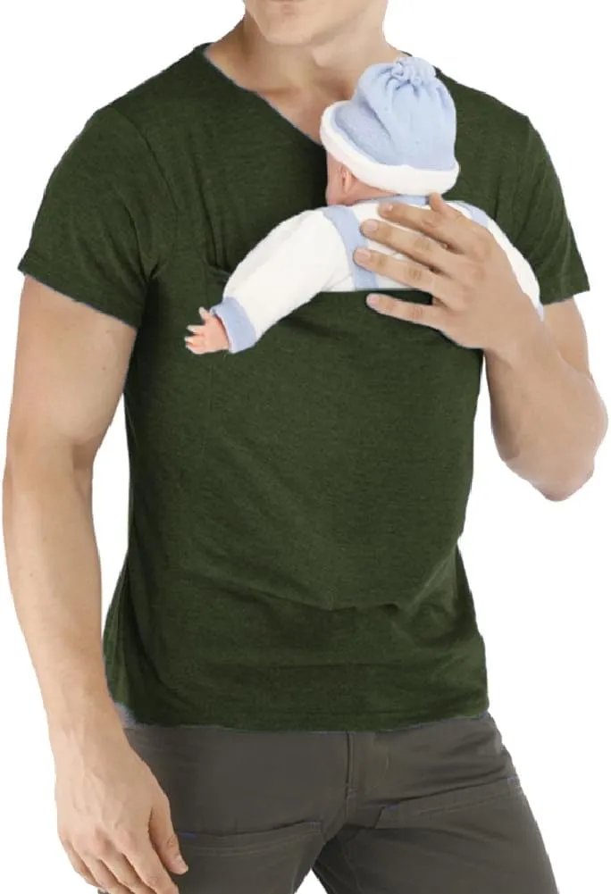 Men's Baby Carrier Soothe V Neck Short Sleeve Kangaroo T Shirt
