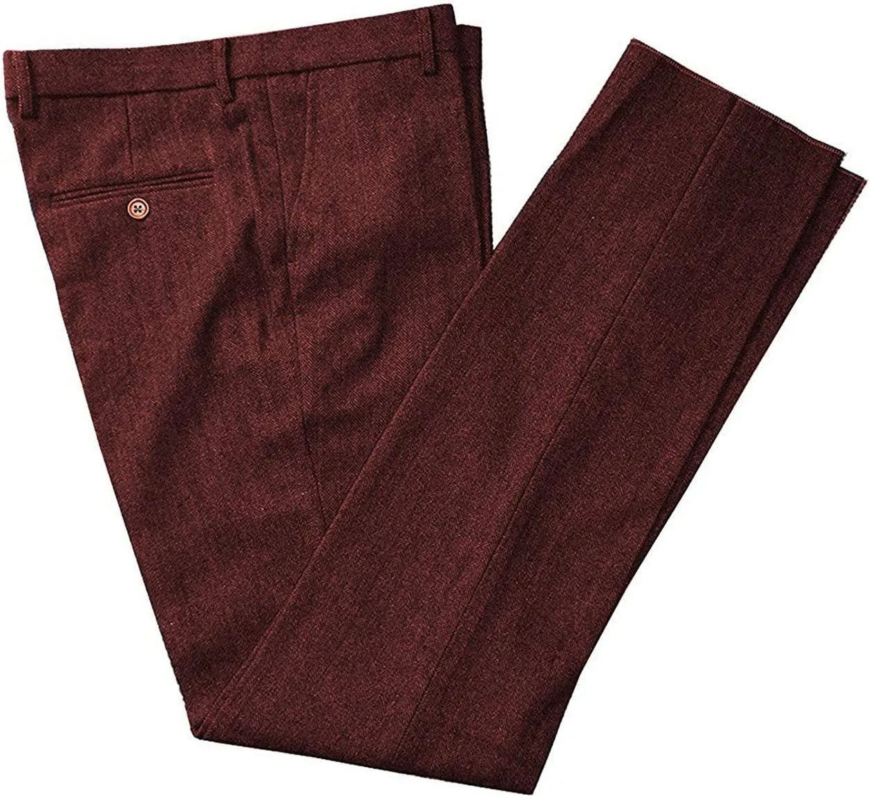 Men's Classic-fit Tweed Dress Pants Suit Formal Herringbone Trousers Flat Front