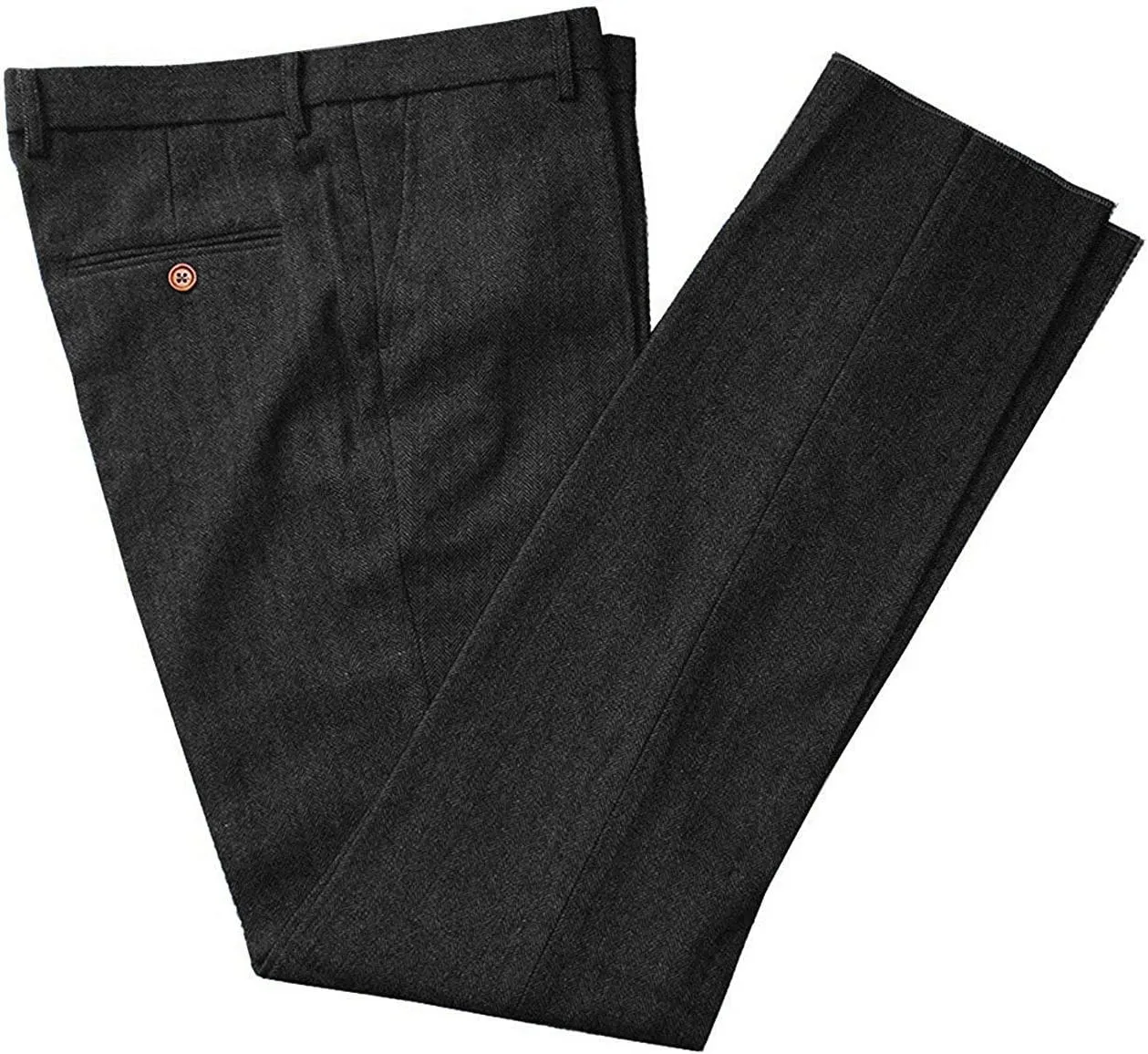 Men's Classic-fit Tweed Dress Pants Suit Formal Herringbone Trousers Flat Front
