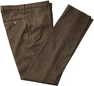 Men's Classic-fit Tweed Dress Pants Suit Formal Herringbone Trousers Flat Front