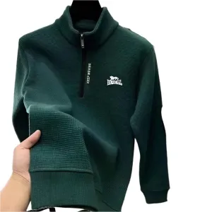 Men’s High-End Embroidered Plush & Thick Standing Collar Hooded Jacket
