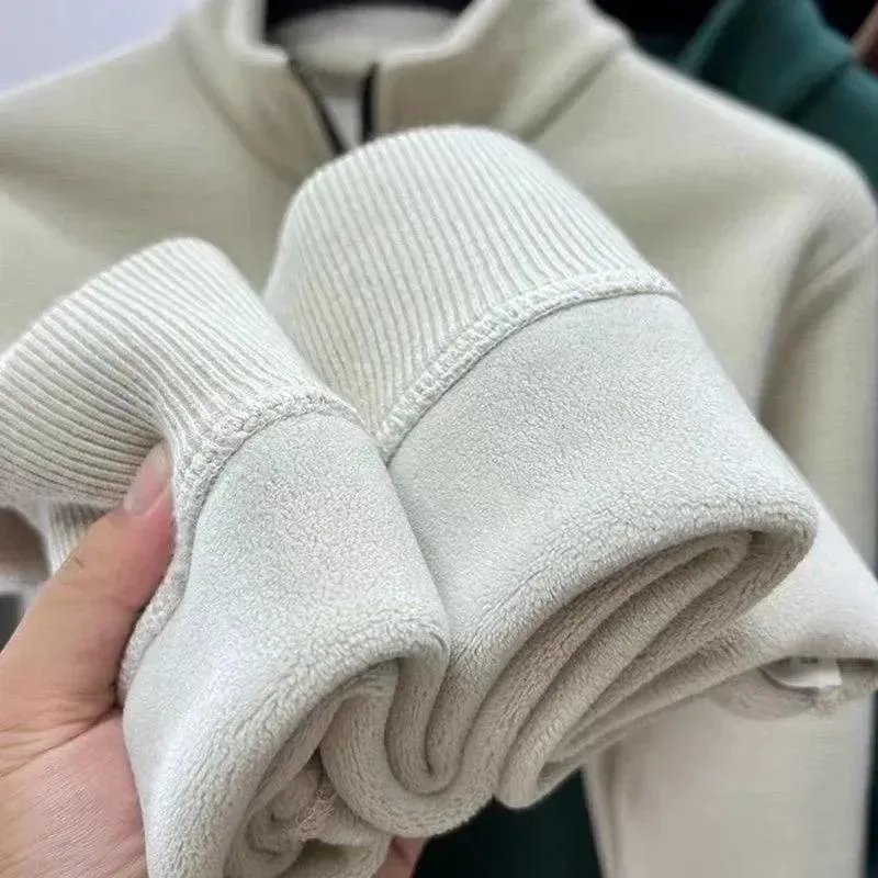 Men’s High-End Embroidered Plush & Thick Standing Collar Hooded Jacket