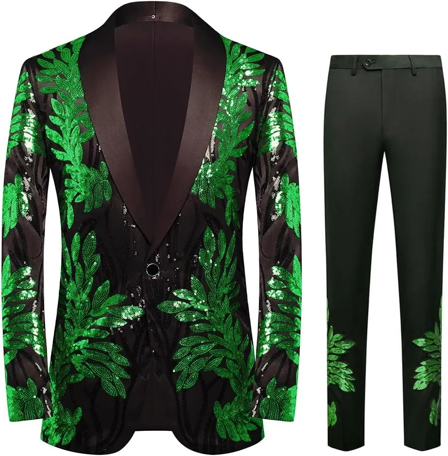 Men's High-end Positioning Sequins Luxury Suits One Button Shawl Lapel Blazer Jacket Pants,Men Tuxedo Suit Set