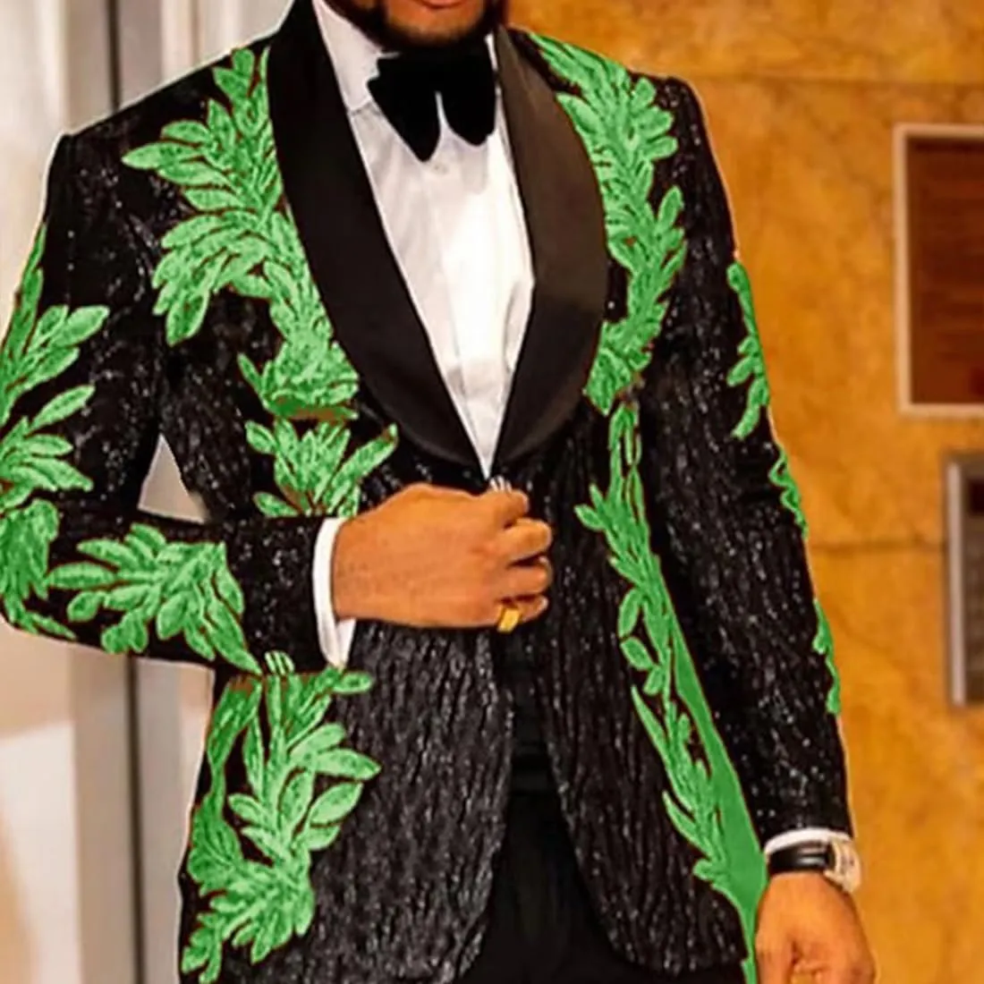Men's High-end Positioning Sequins Luxury Suits One Button Shawl Lapel Blazer Jacket Pants,Men Tuxedo Suit Set