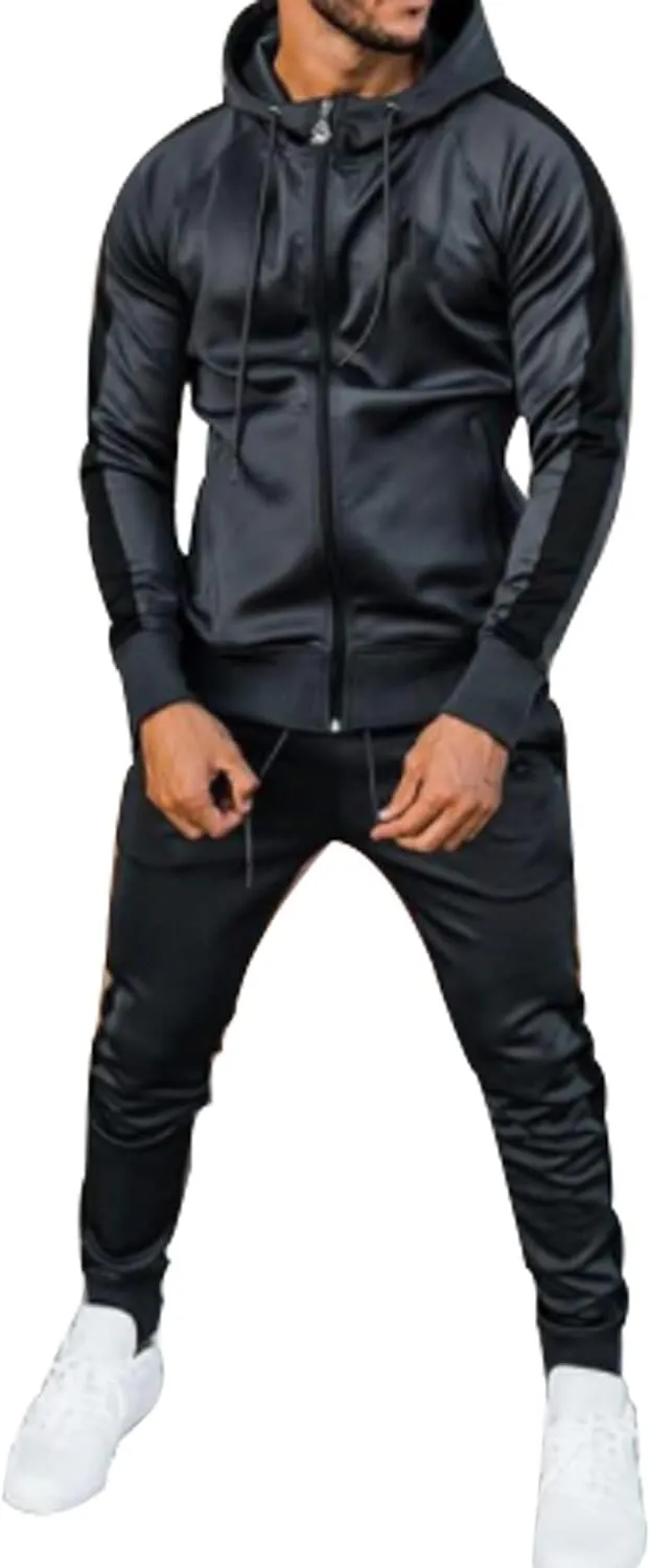 Men's Hooded Sportswear Suit long Sleeve Full Zipper Two-piece Suit Suitable for Running, Jogging, Sports Suit
