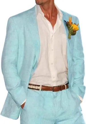 Mens Linen Suit 2 Piece Slim Fit Linen Suit for Men Summer Beach Wedding Suits Jacket Pants Set