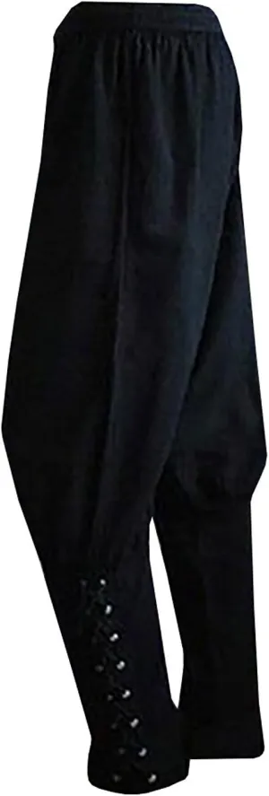 Mens Medieval Ankle Pants Viking Pirate Renaissance Costume Lace Up Tapered Banded Navigator Casual Trousers