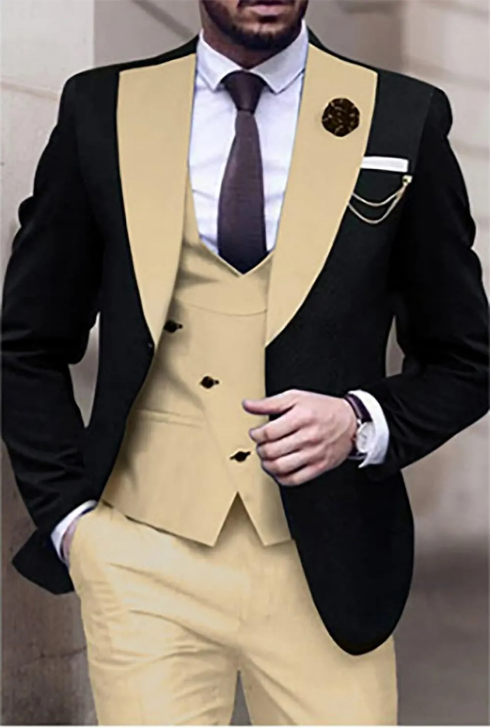 Men's Suit Slim Fit - 3 Piece Suits for Men One Button Blazer Wedding Party Prom Jacket Vest & Pants Set