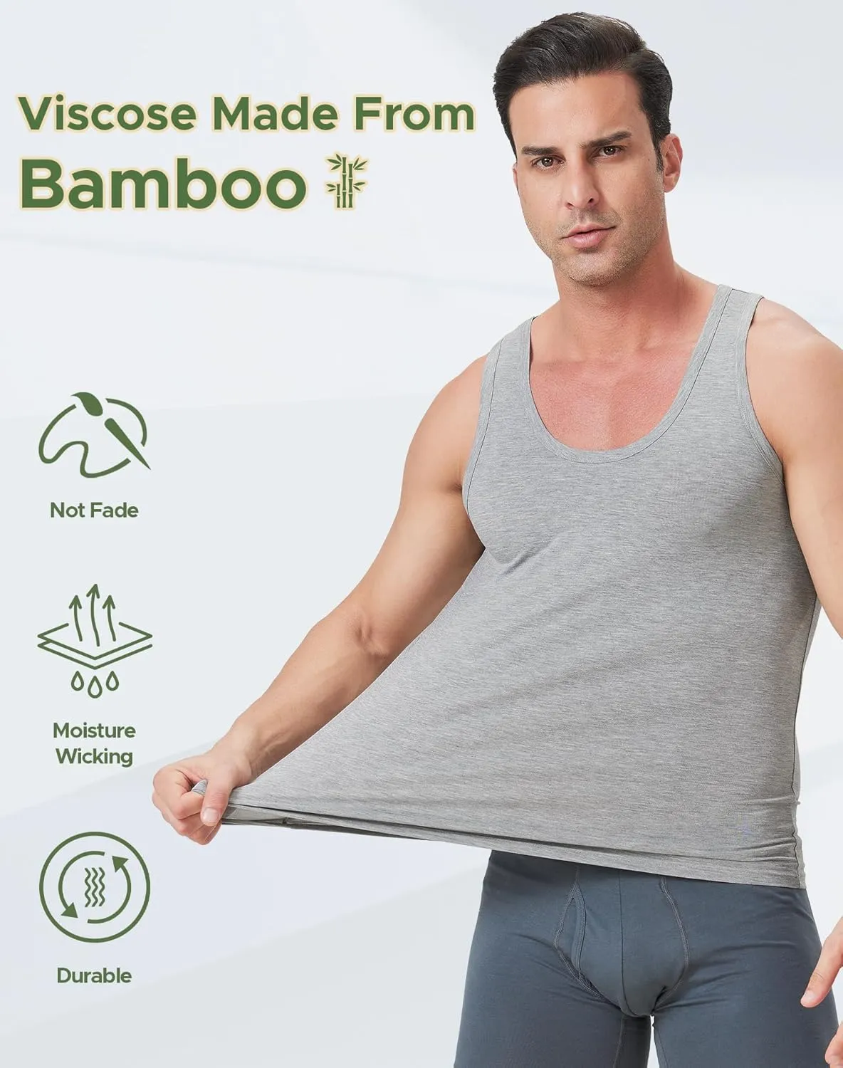 Men's Undershirts Bamboo Rayon Comfort Shirts Moisture-Wicking Tank Tops 3 Pack