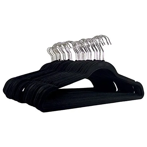 Michael Graves Design Premium Ultra-Thin Non-Slip Velvet Clothing Hangers, Flocked   Durable, Closet Space Saving, Chrome Hook, for Garments, Suits, Dresses, Pants, Shirts, Coats, (50 Pack) (Black)