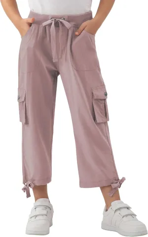 MoFiz Girls Cargo Capris Hiking Pants Lightweight Quick Dry Outdoor Athletic Travel Casual Loose Comfy Cute Pockets