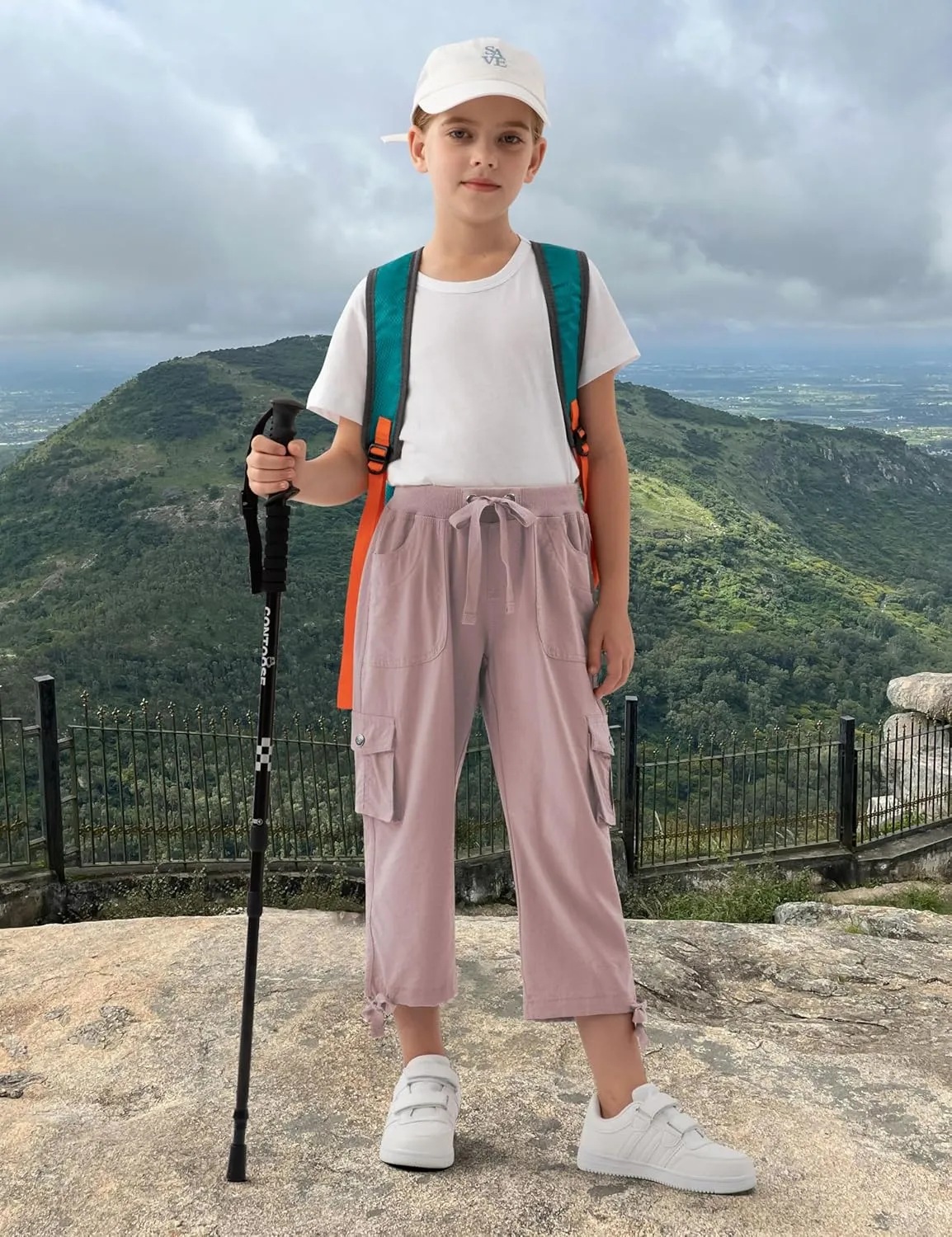 MoFiz Girls Cargo Capris Hiking Pants Lightweight Quick Dry Outdoor Athletic Travel Casual Loose Comfy Cute Pockets