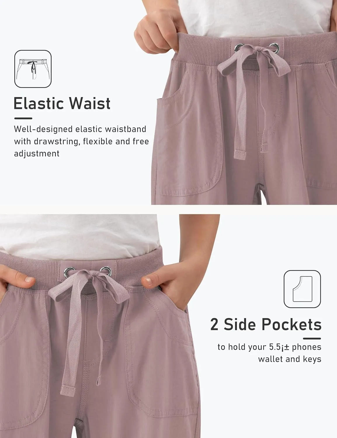 MoFiz Girls Cargo Capris Hiking Pants Lightweight Quick Dry Outdoor Athletic Travel Casual Loose Comfy Cute Pockets