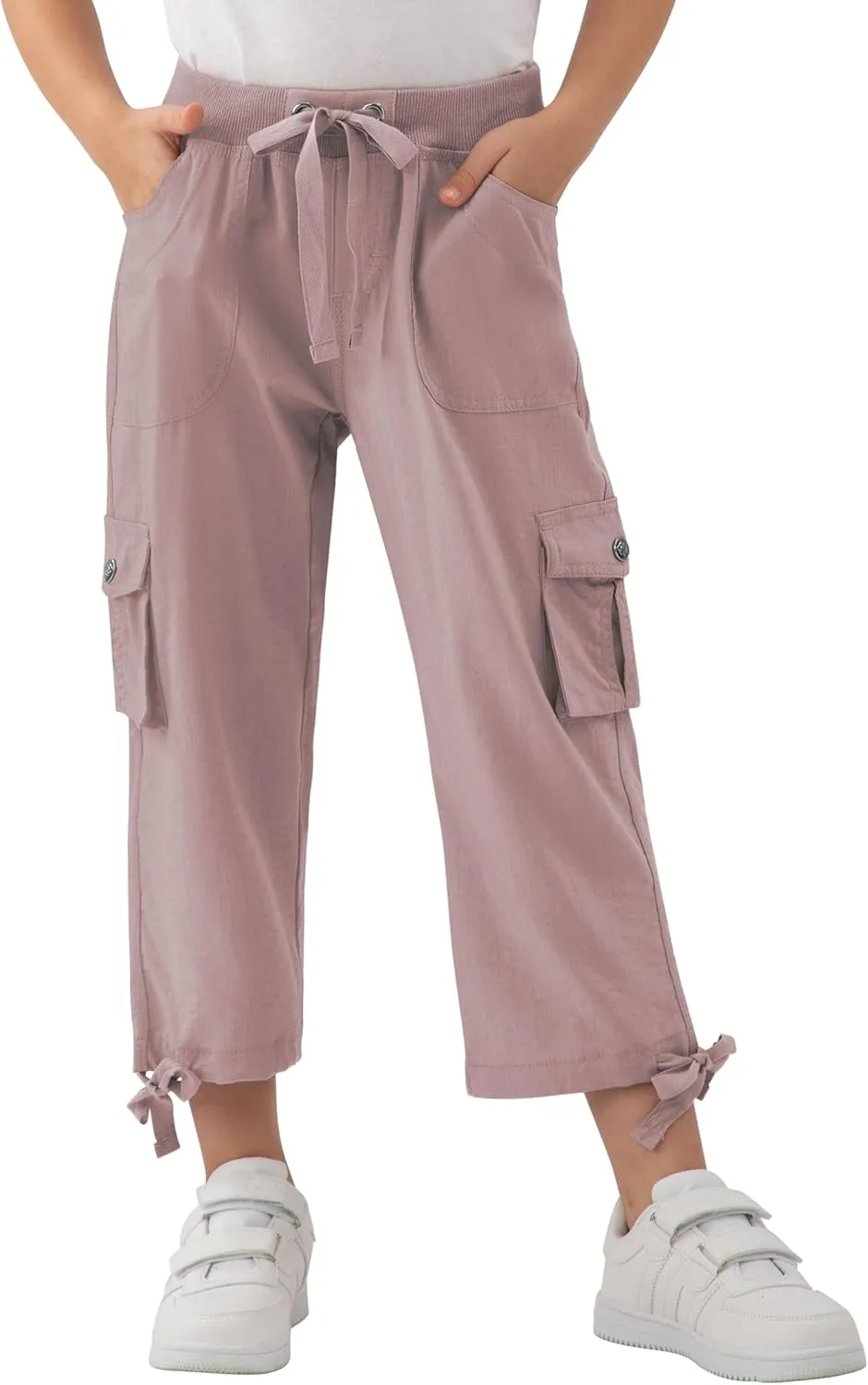 MoFiz Girls Cargo Capris Hiking Pants Lightweight Quick Dry Outdoor Athletic Travel Casual Loose Comfy Cute Pockets