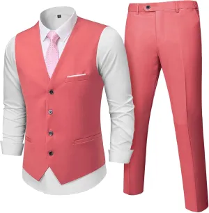 MY'S Men's 2-Piece Suit, Vest Pants Set for Men, Casual Waistcoat with Tie for Prom Wedding Homecoming