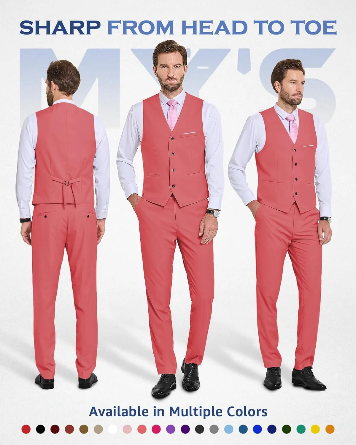 MY'S Men's 2-Piece Suit, Vest Pants Set for Men, Casual Waistcoat with Tie for Prom Wedding Homecoming