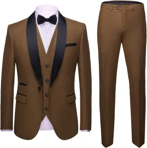 MY'S Mens 3-Piece Suit Shawl Lapel One Button Tuxedo Slim Fit Dinner Jacket Vest Pants & Tie Set