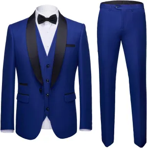 MY'S Mens 3-Piece Suit Shawl Lapel One Button Tuxedo Slim Fit Dinner Jacket Vest Pants & Tie Set