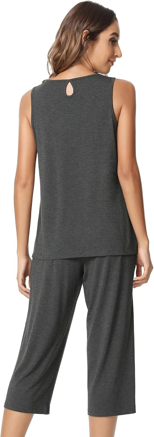 NACHILA Pajamas for Women-Viscose Made from Bamboo, Sleeveless Pjs Tank Top Capri Pants Pajama Sets Cooling Sleepwear