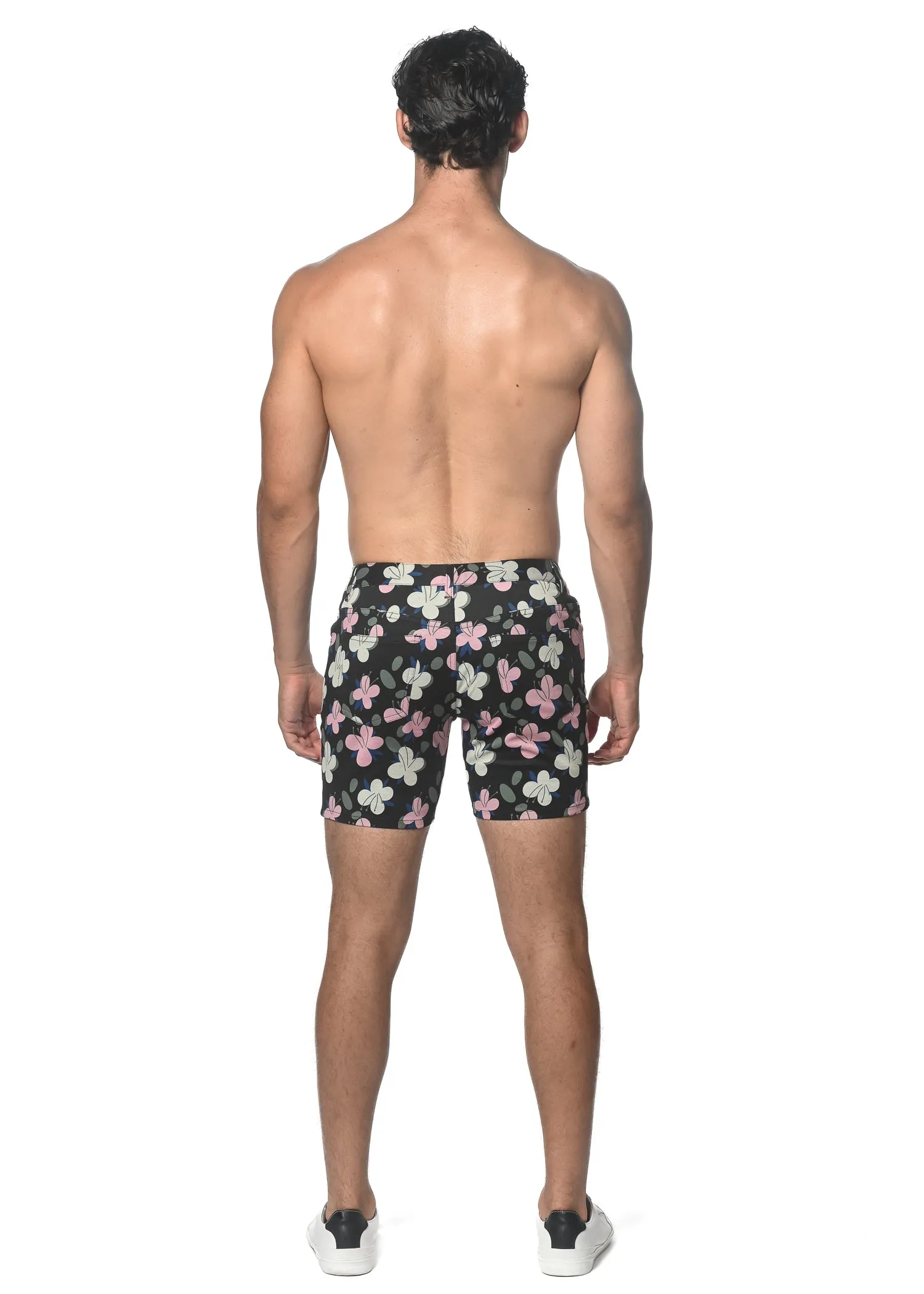 NAVY/BLUSH FLORAL 5" INSEAM PRINTED STRETCH KNIT SHORTS ST-1932-55