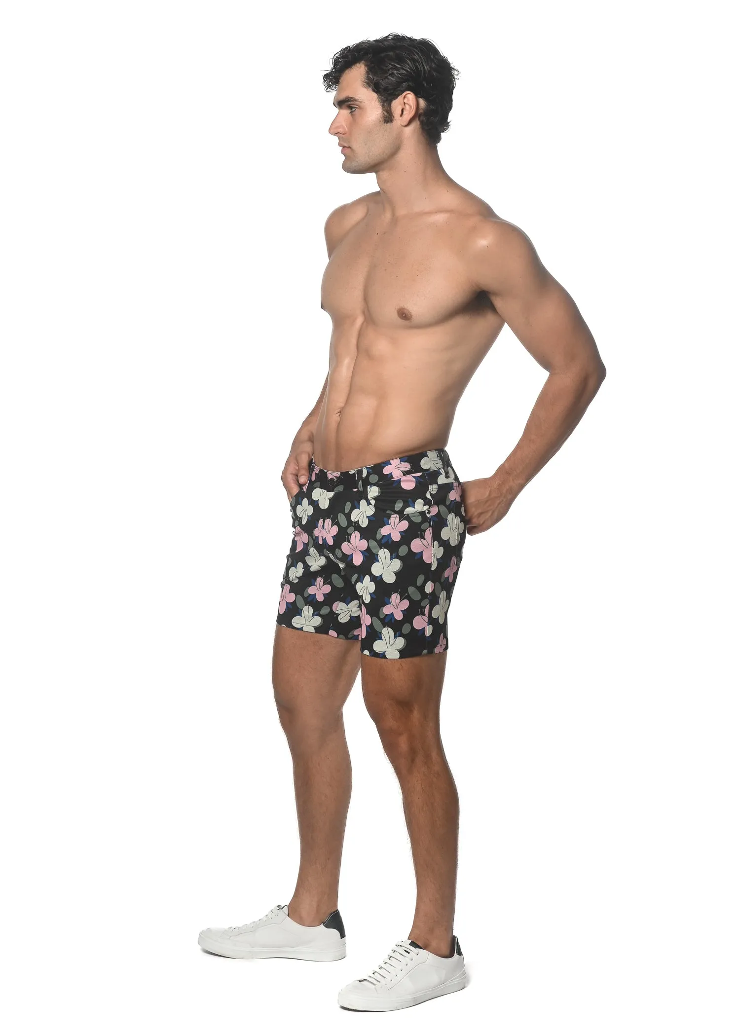 NAVY/BLUSH FLORAL 5" INSEAM PRINTED STRETCH KNIT SHORTS ST-1932-55