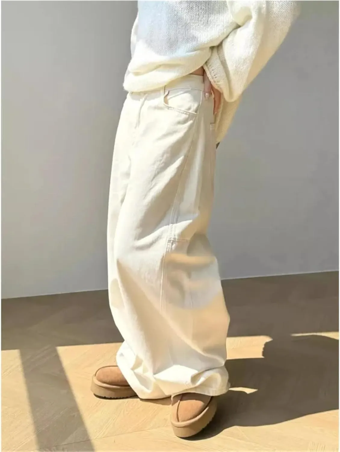 Off White Jeans Women Y2K Hip Hop Vintage High Waisted Straight Streetwear Casual Loose Wide Leg Denim Pants