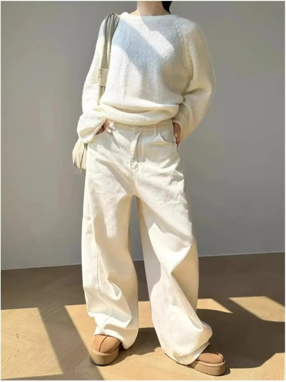 Off White Jeans Women Y2K Hip Hop Vintage High Waisted Straight Streetwear Casual Loose Wide Leg Denim Pants