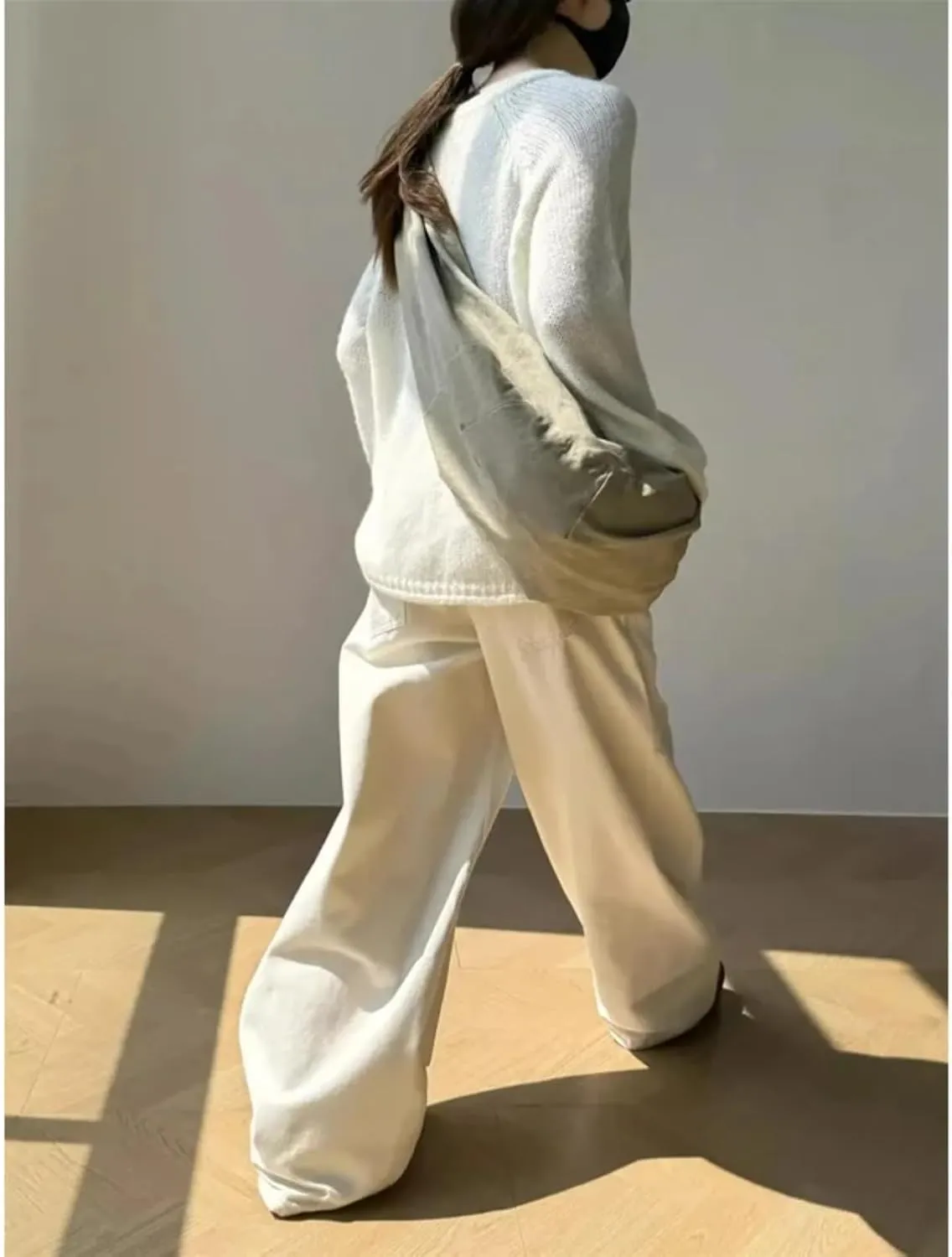 Off White Jeans Women Y2K Hip Hop Vintage High Waisted Straight Streetwear Casual Loose Wide Leg Denim Pants
