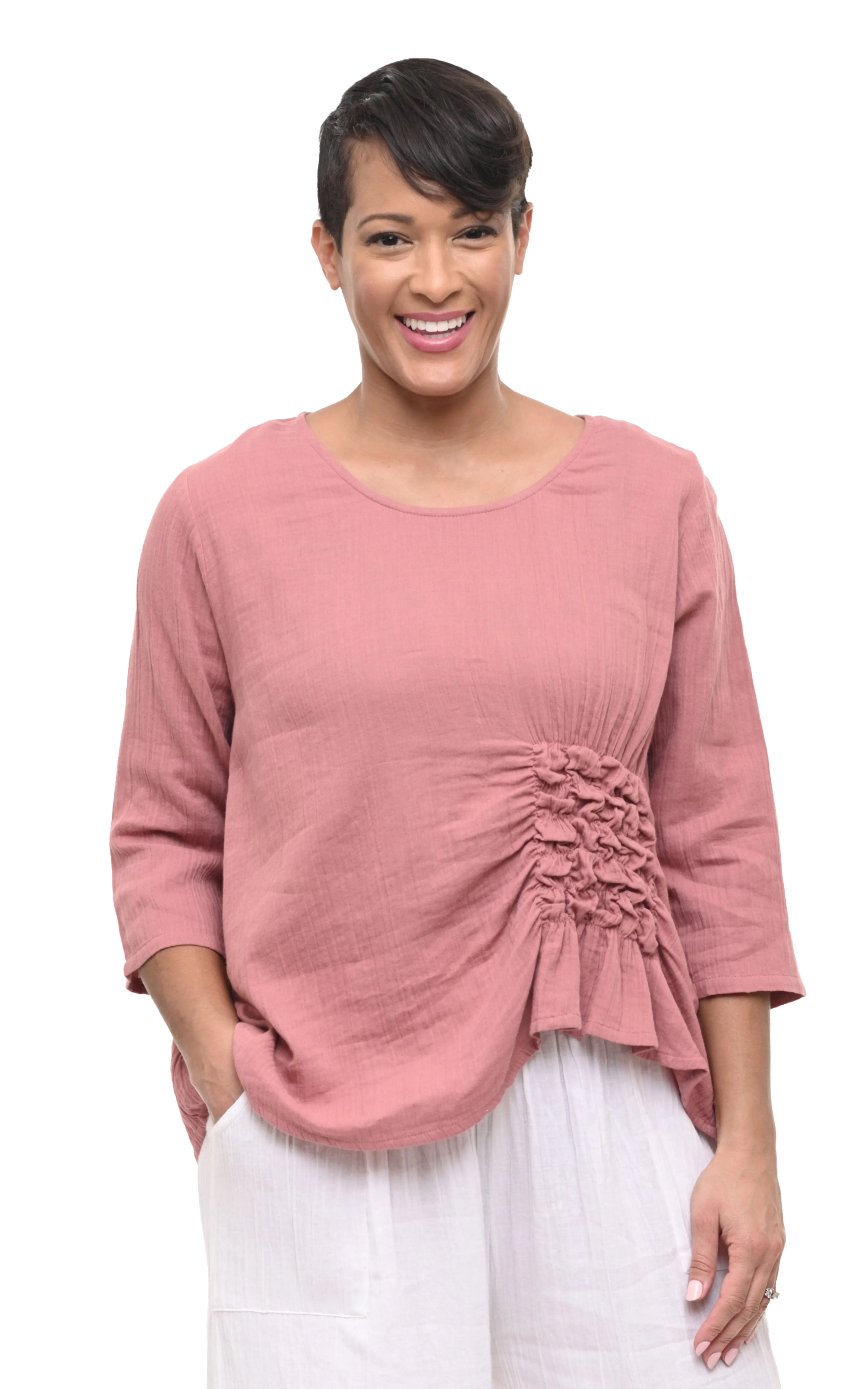 Olga Womens Top Cotton Gauze in Rose