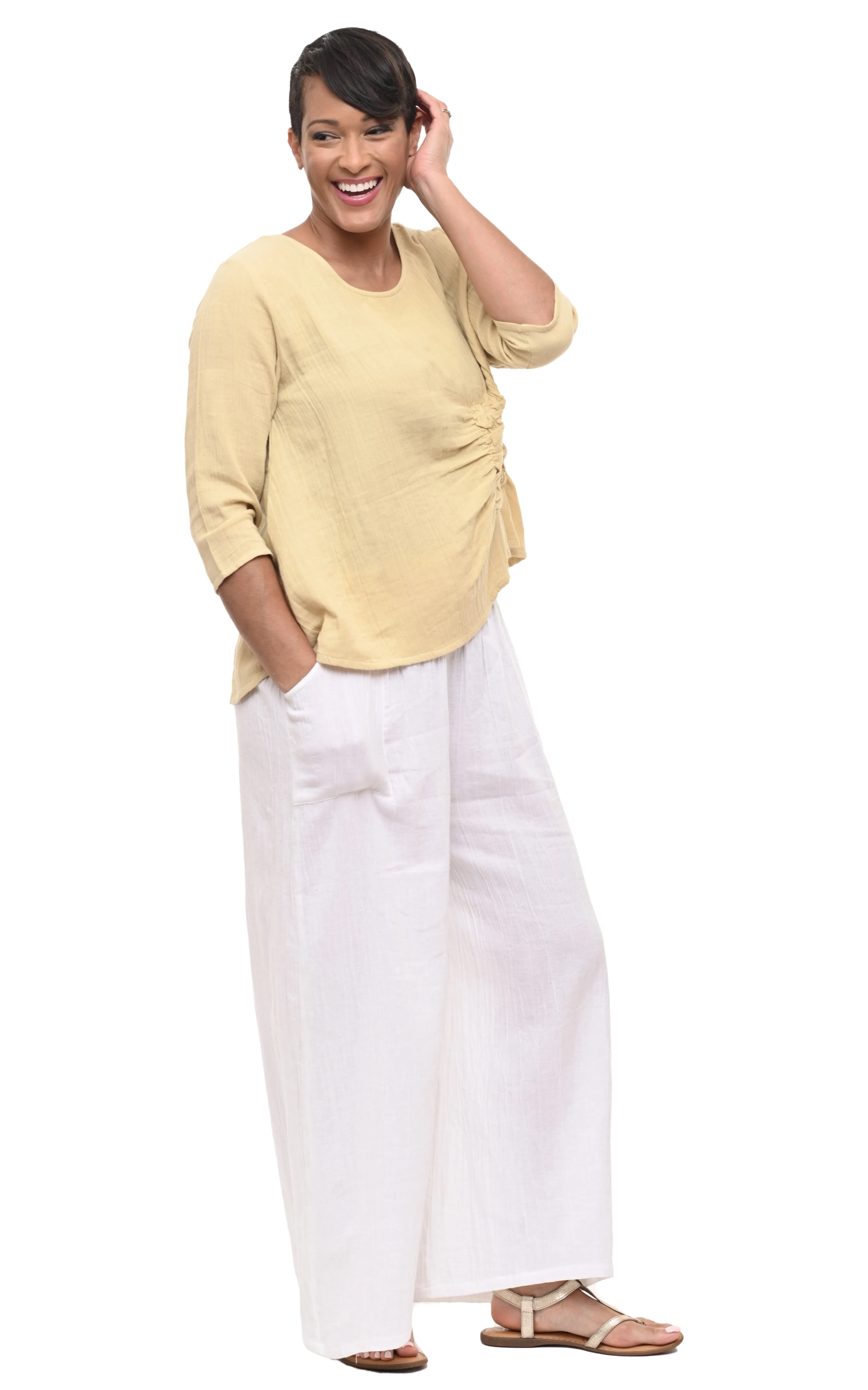 Olga Womens Top Cotton Gauze in Saffron