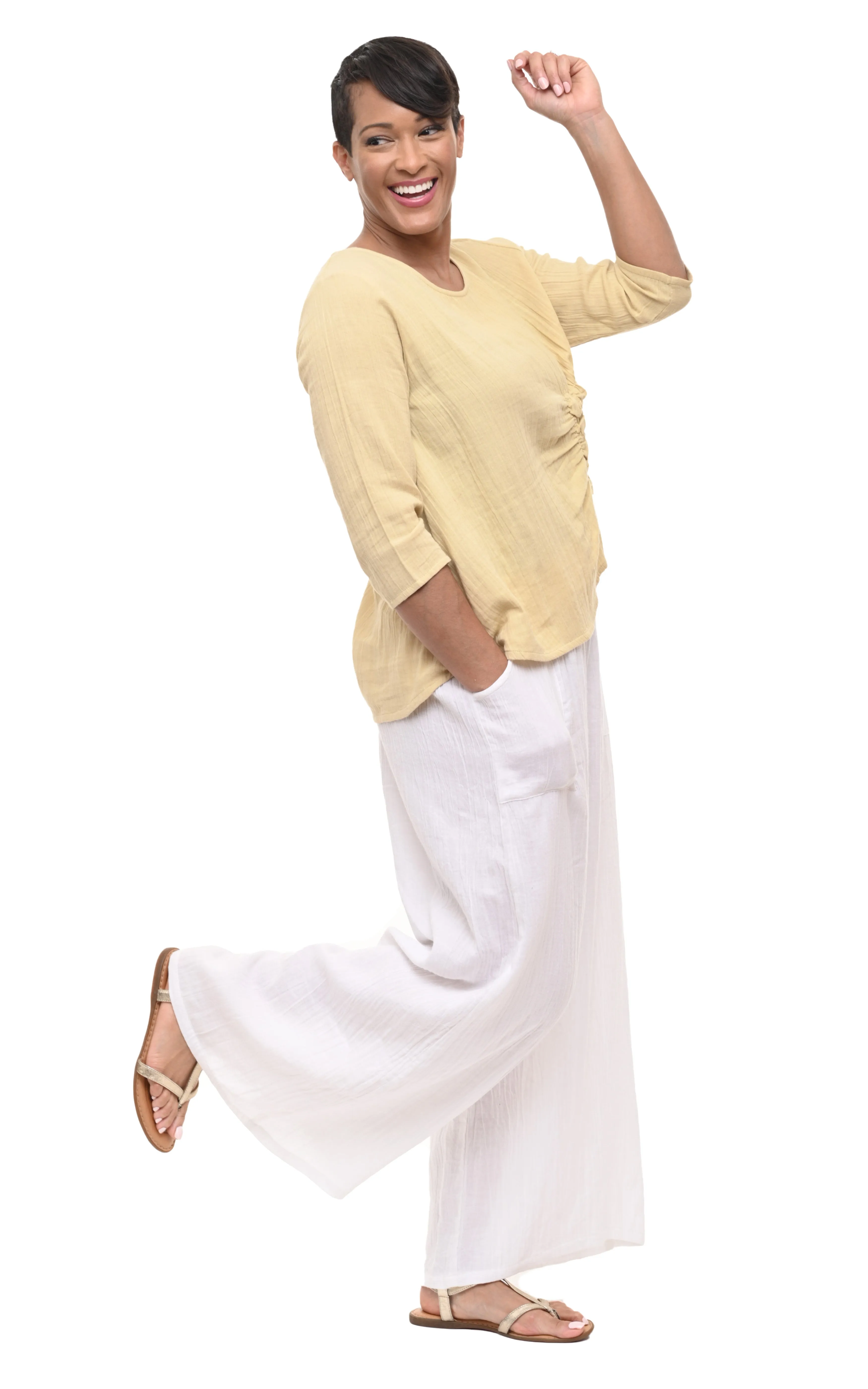 Olga Womens Top Cotton Gauze in Saffron